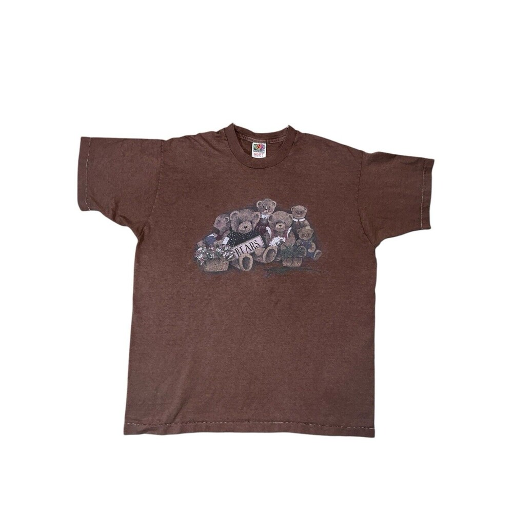 Fruit of the Loom Heavy Cotton Brown Mens XL Shirt Bears Single Stitch Vintage